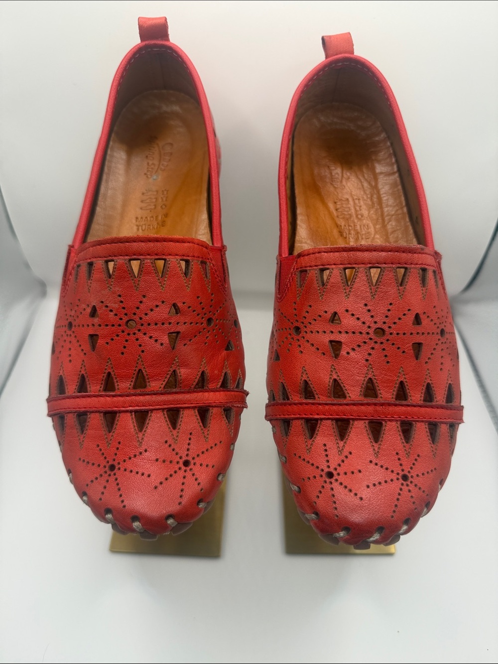 Spring Step Red Perforated Leather Slip-On Loafers